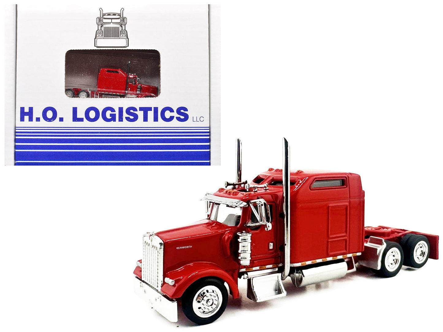 Kenworth W900L Truck Tractor with Sleeper Cab Red and Covered Grain Trailer White with Red Tarp Combo Set 1/87 (HO) Plastic Model Car