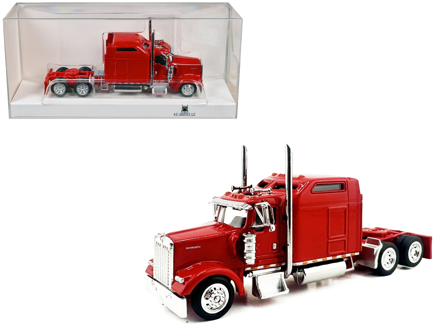 Kenworth W900L Truck Tractor with Sleeper Cab Red 1/87 (HO) Scale Plastic Model Car