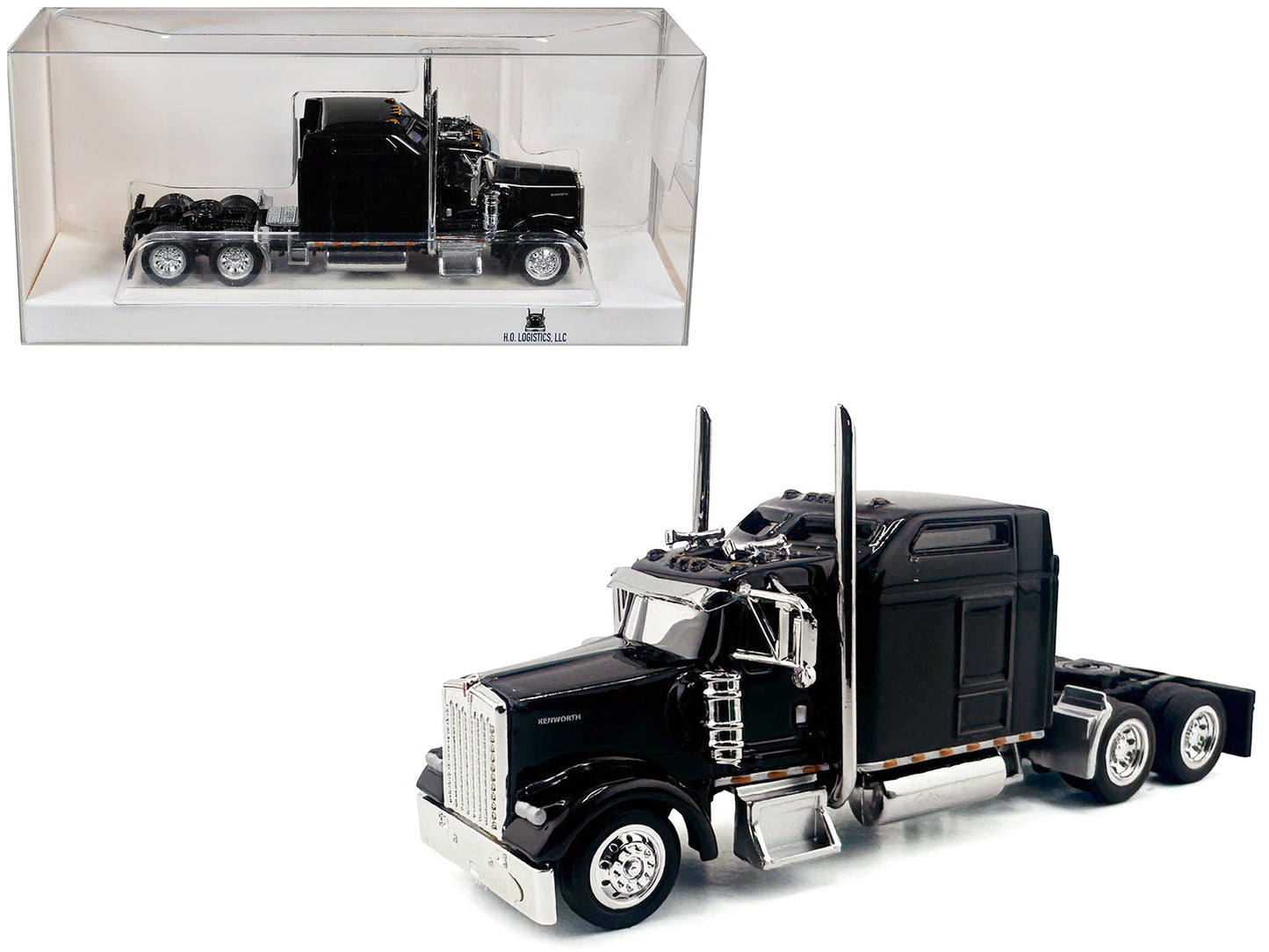 Kenworth W900L Truck Tractor with Sleeper Cab Black 1/87 (HO) Scale Plastic Model Car