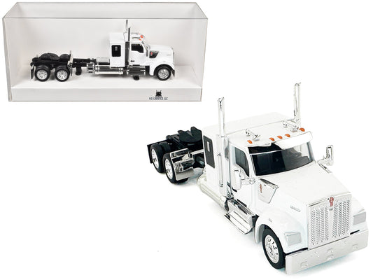 Kenworth W990 with Flat Top Sleeper Cab White 1/87 (HO) Plastic Model Car