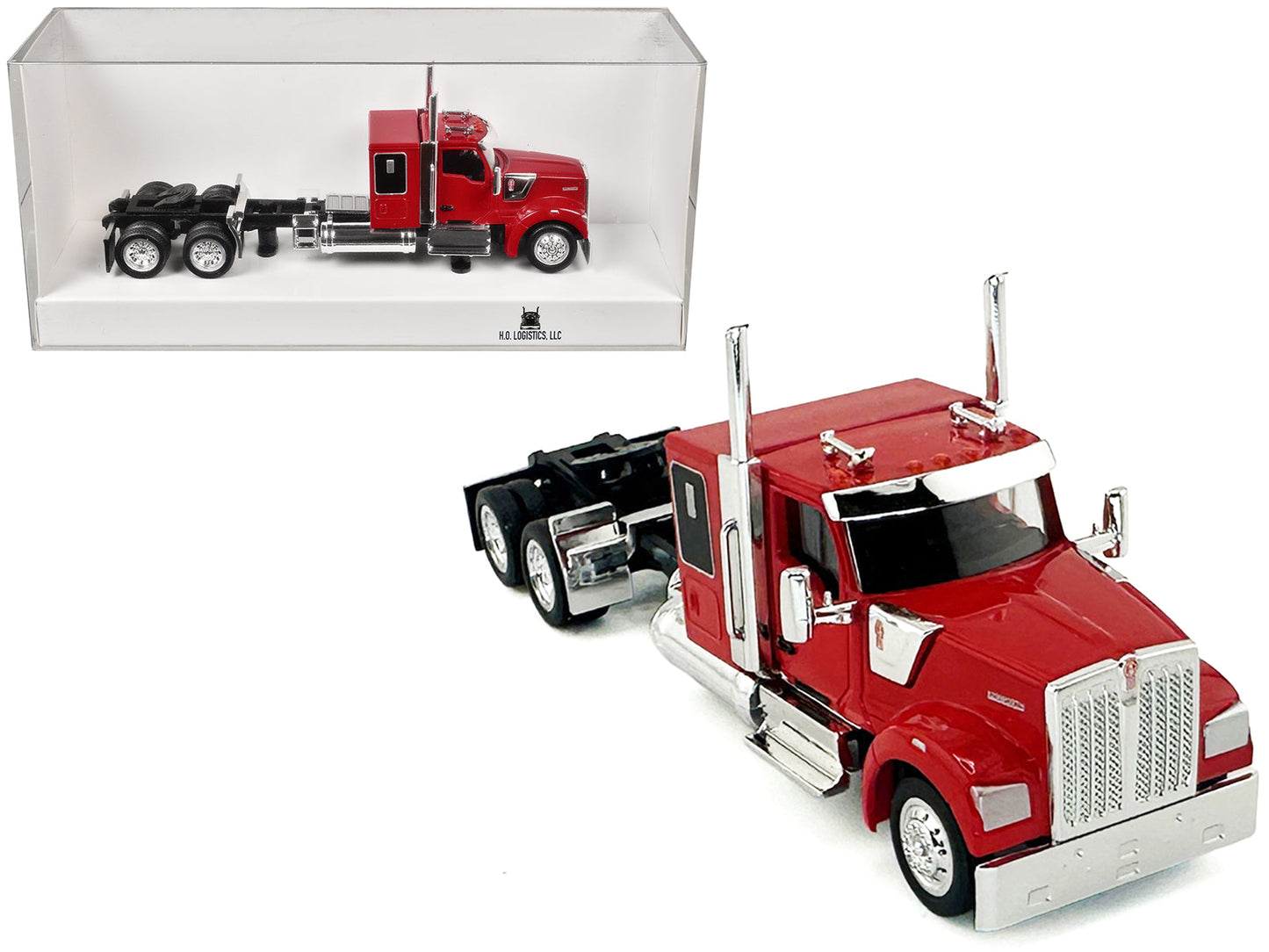 Kenworth W990 with Flat Top Sleeper Cab Red 1/87 (HO) Plastic Model Car