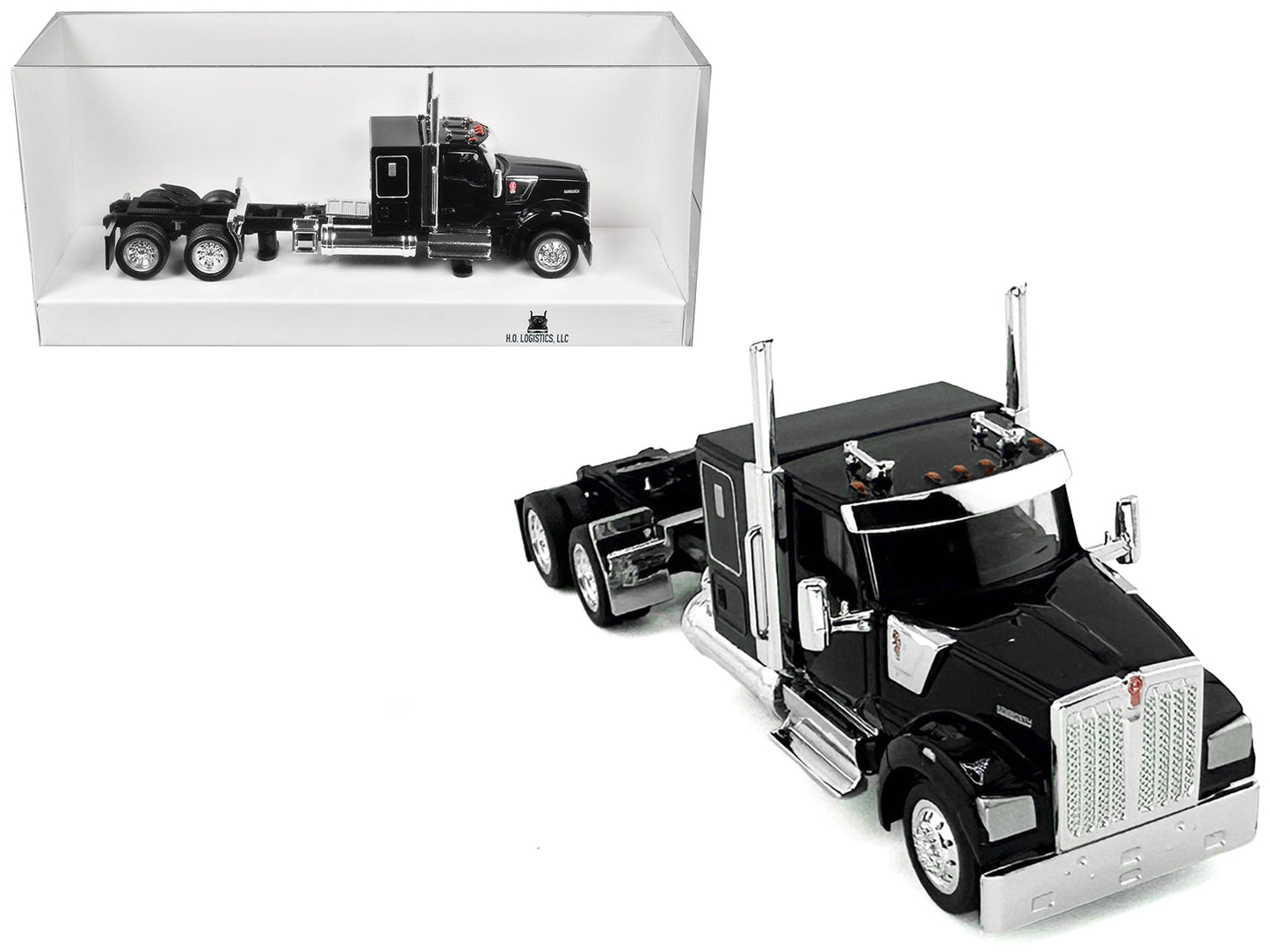 Kenworth W990 with Flat Top Sleeper Cab Black 1/87 (HO) Plastic Model Car