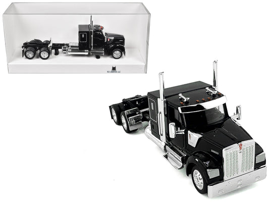 Kenworth W990 with Flat Top Sleeper Cab Black 1/87 (HO) Plastic Model Car