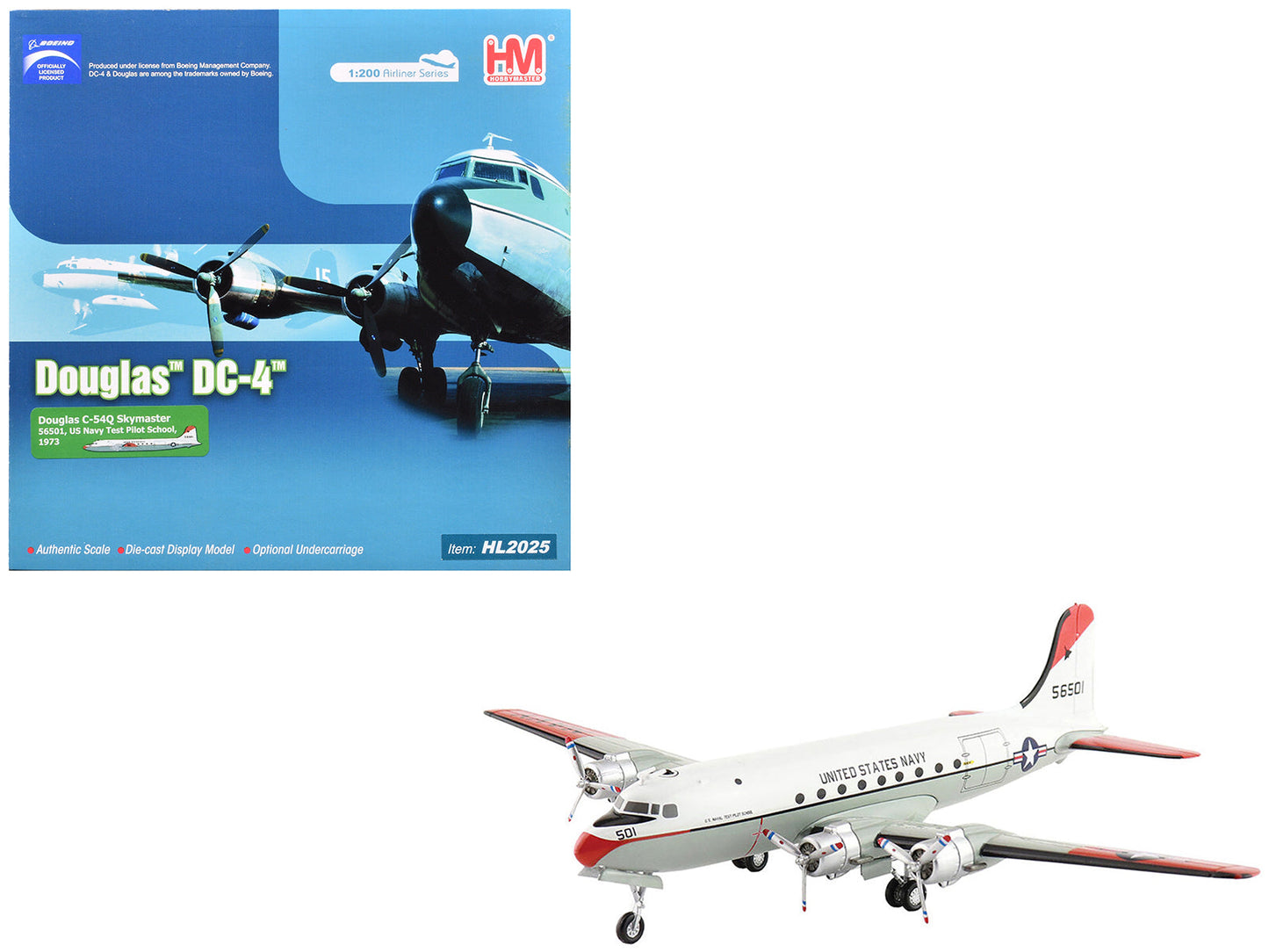 Douglas C-54Q Skymaster Transport Aircraft "US Navy Test Pilot School" (1973) United States Navy "Airliner Series" 1/200 Diecast Model