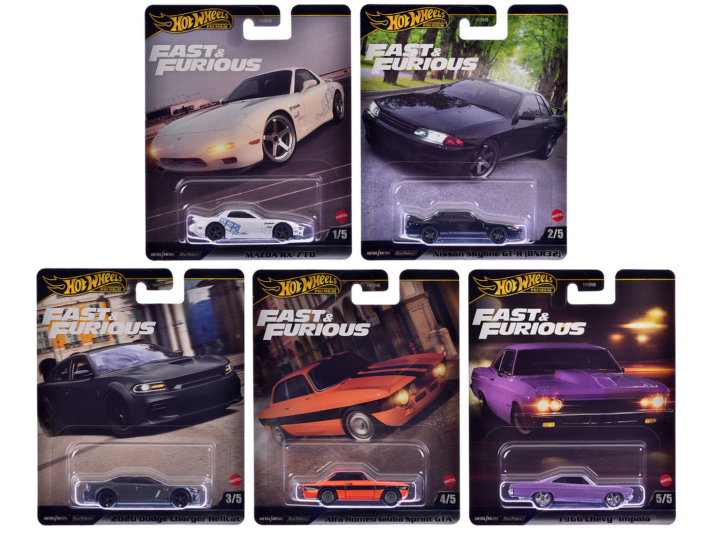 "Fast & Furious" 2025 5 piece Set K Diecast Model Cars
