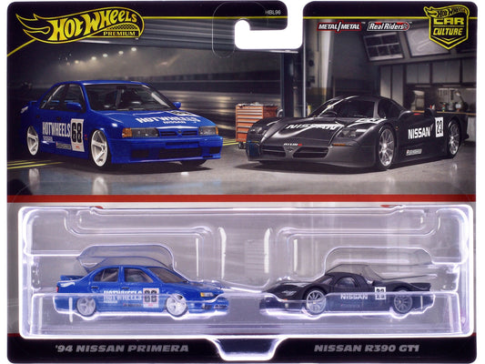1994 Nissan Primera RHD (Right Hand Drive) #68 Blue and Nissan R390 GT1 #23 Matt Black "Car Culture" Set of 2 Cars Diecast Model Cars