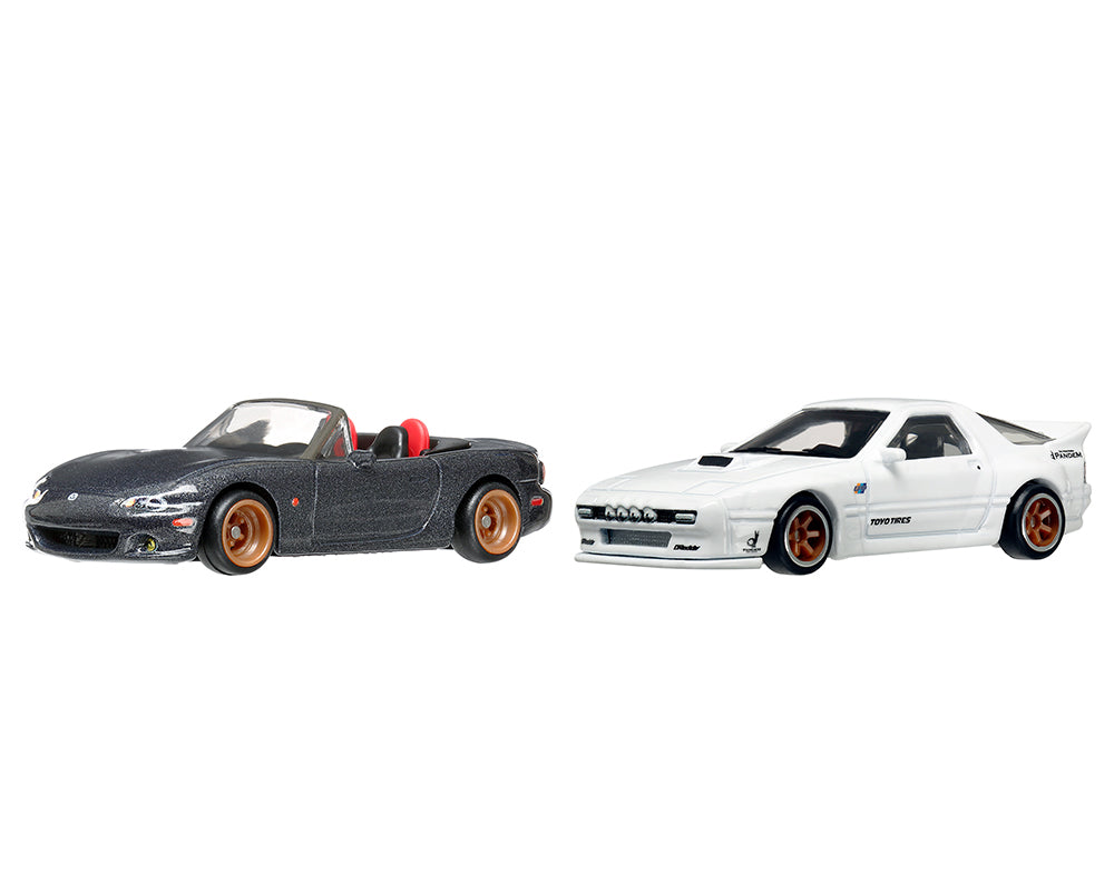 Mazda Mazdaspeed Miata Gray Metallic and Mazda RX7 FC Pandem White "Car Culture" Set of 2 Cars Diecast Model Cars
