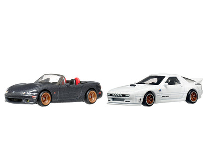 Mazda Mazdaspeed Miata Gray Metallic and Mazda RX7 FC Pandem White "Car Culture" Set of 2 Cars Diecast Model Cars