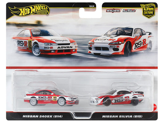 Nissan 240SX (S14) RHD (Right Hand Drive) #19 Red and White and Nissan Silvia (S15) RHD (Right Hand Drive) Red and White "Car Culture" Set of 2 Cars Diecast Model Cars