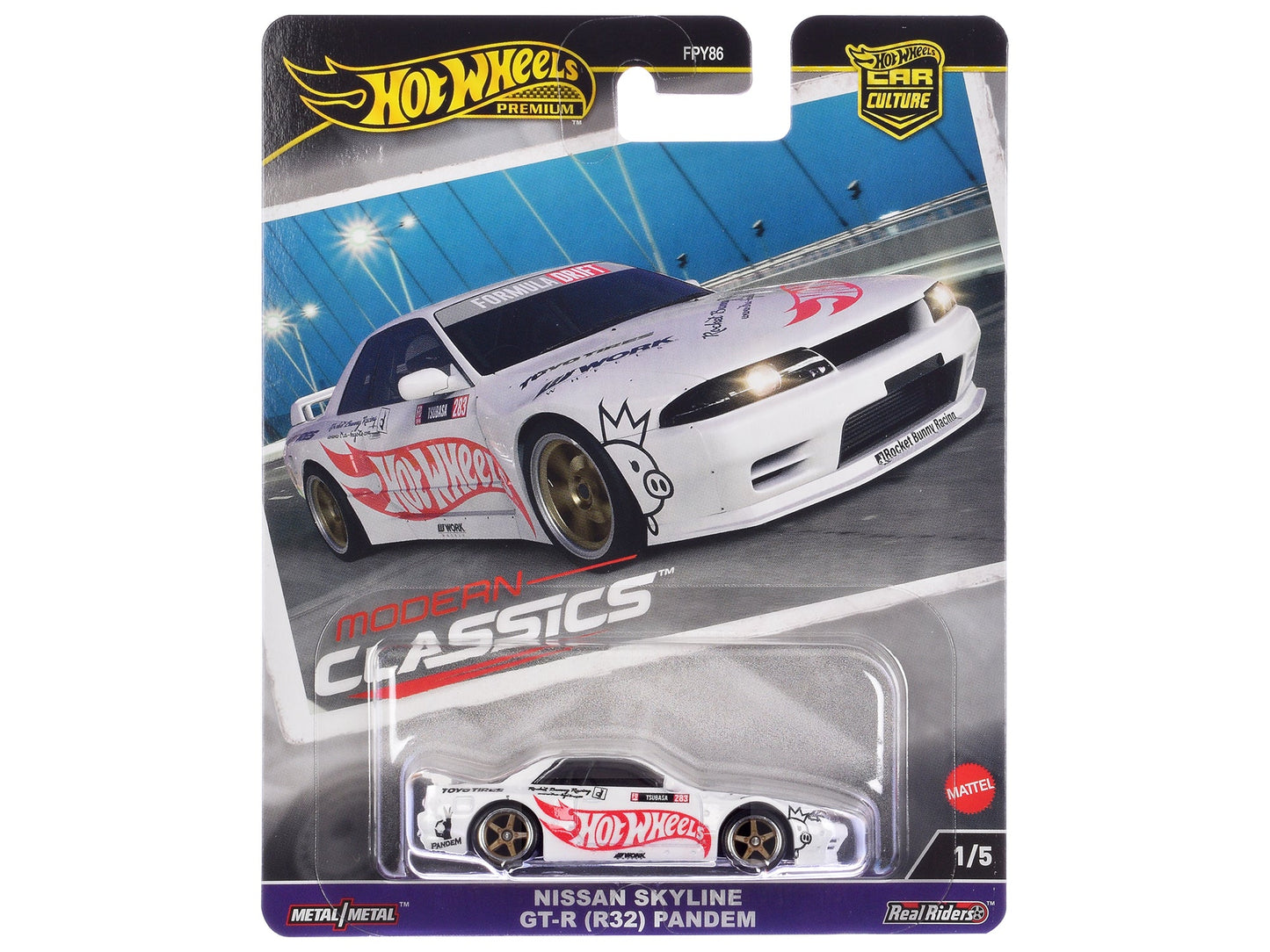 Nissan Skyline GT-R (R32) "Pandem" White with "Hot Wheels" Logo "Modern Classics" Series Diecast Model Car