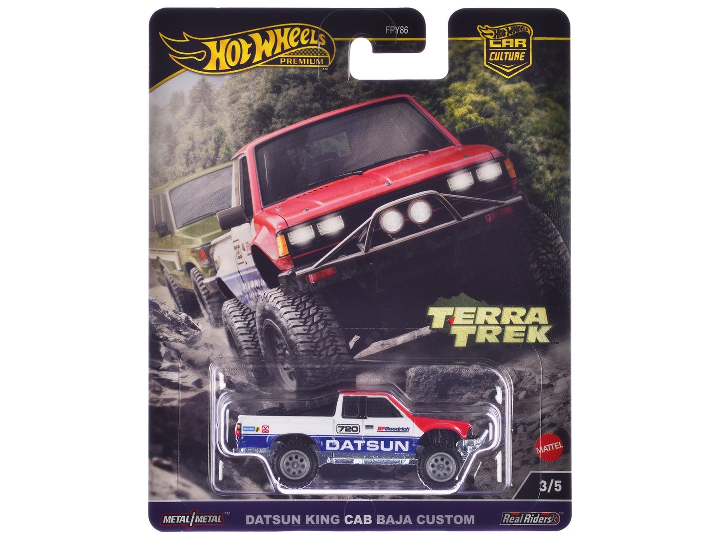 Datsun King Cab Baja Custom Pickup Truck #720 White and Blue with Red Hood "Terra Trek" Series Diecast Model Car