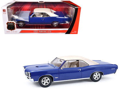 1966 Pontiac GTO Barrier Blue with White Top and Interior 1/18 Diecast Model Car