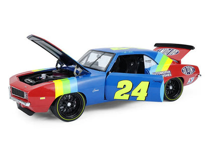 1969 Chevrolet Camaro #24 Jeff Gordon "Hendrick Motorsports First Win Tribute" Blue and Red with Rainbow Stripes 1/18 Diecast Model Car