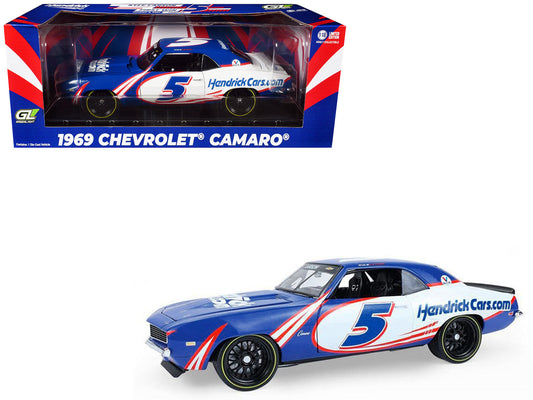 1969 Chevrolet Camaro #5 Kyle Larson "Hendrick Motorsports First Win Tribute" Blue and White with Graphics 1/18 Diecast Model Car