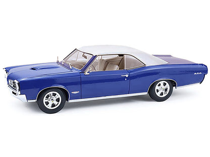 1966 Pontiac GTO Barrier Blue with White Top and Interior 1/18 Diecast Model Car