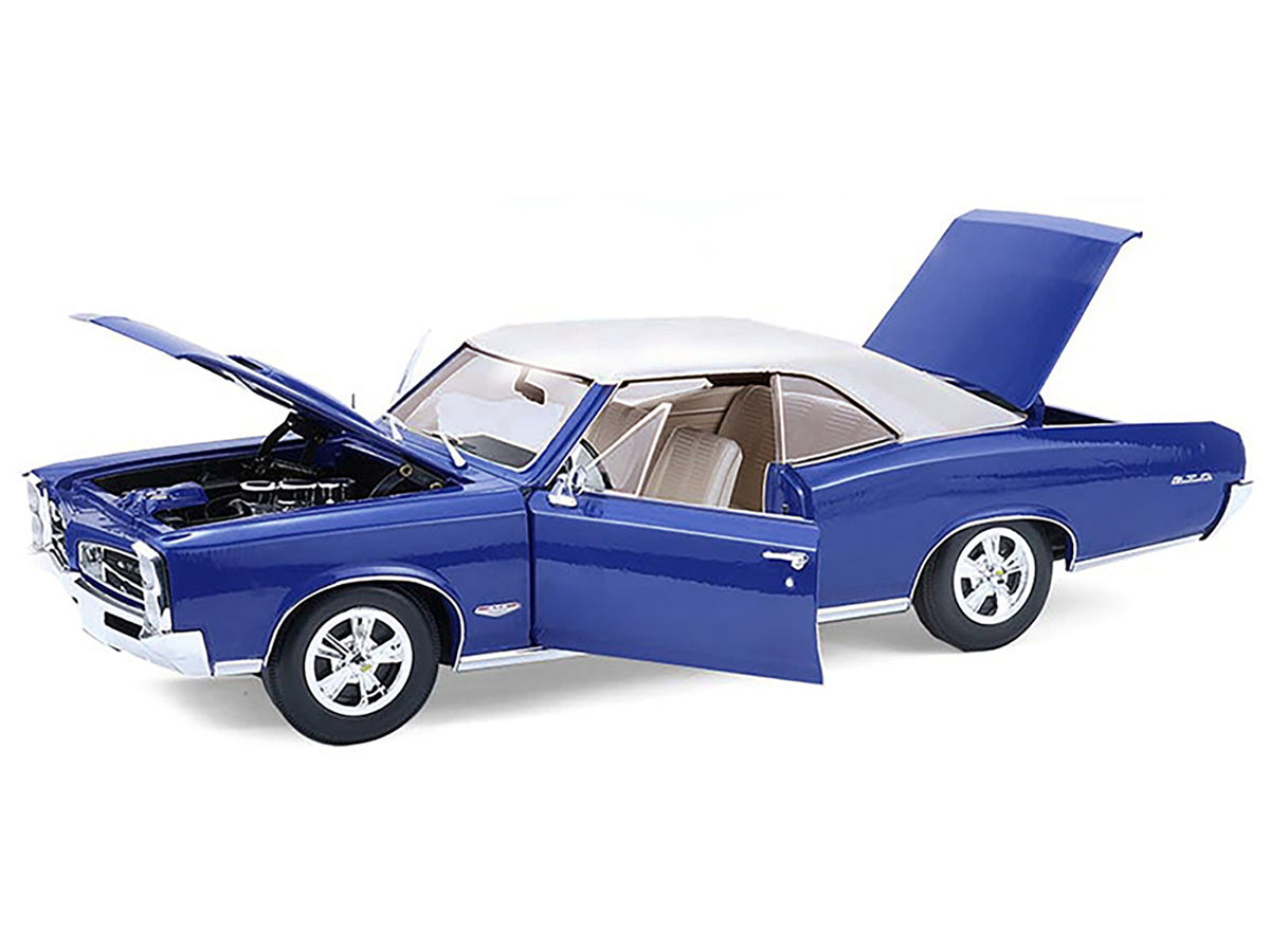 1966 Pontiac GTO Barrier Blue with White Top and Interior 1/18 Diecast Model Car
