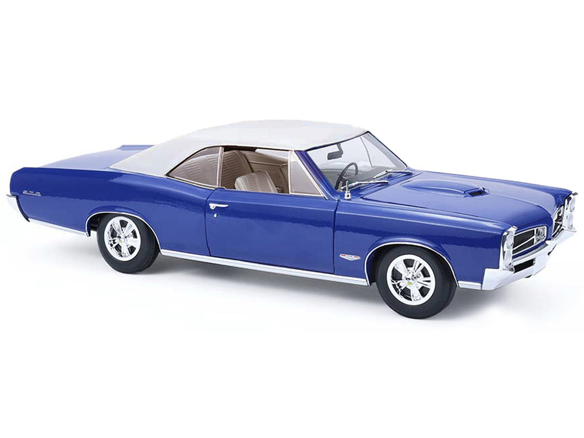 1966 Pontiac GTO Barrier Blue with White Top and Interior 1/18 Diecast Model Car