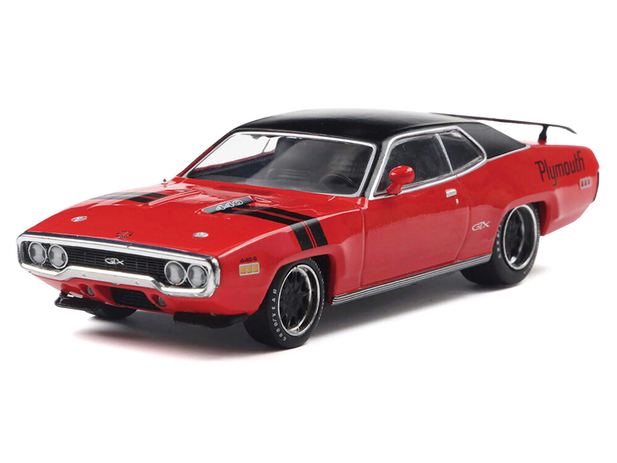 1971 Plymouth GTX Rally Red with Black Top and Stripes 1/43 Diecast Model