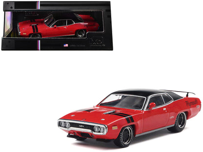 1971 Plymouth GTX Rally Red with Black Top and Stripes 1/43 Diecast Model