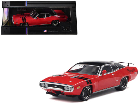 1971 Plymouth GTX Rally Red with Black Top and Stripes 1/43 Diecast Model