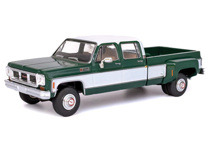 1973 GMC Sierra Grande 3500 Crew Cab Dually Pickup Truck Green and White 1/64 Diecast Model