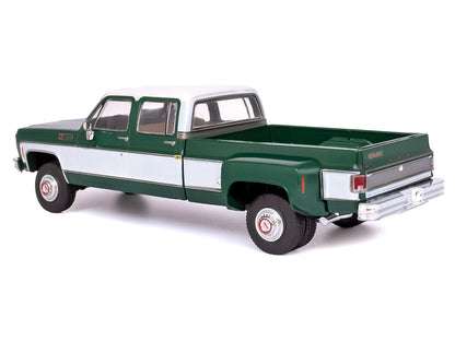 1973 GMC Sierra Grande 3500 Crew Cab Dually Pickup Truck Green and White 1/64 Diecast Model