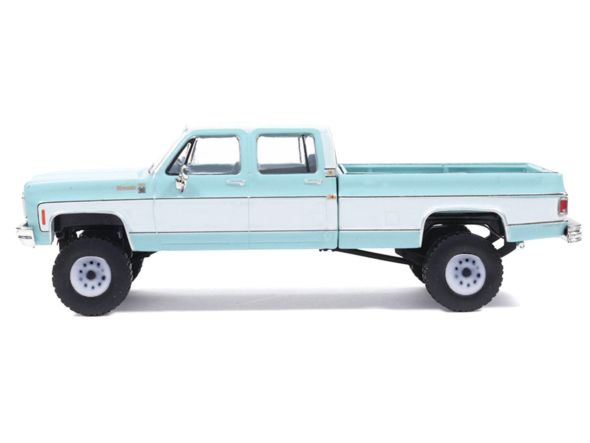 1978 Chevrolet Silverado K30 Crew Cab Pickup Truck Light Blue and White with Blue Interior 1/64 Diecast Model