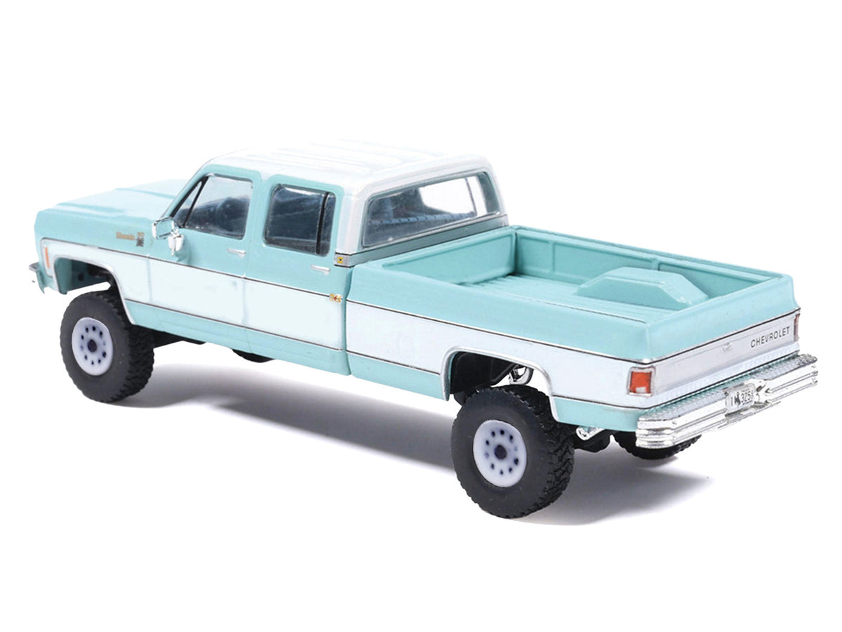 1978 Chevrolet Silverado K30 Crew Cab Pickup Truck Light Blue and White with Blue Interior 1/64 Diecast Model