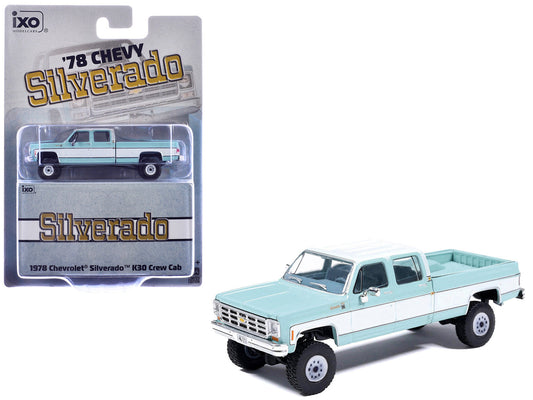 1978 Chevrolet Silverado K30 Crew Cab Pickup Truck Light Blue and White with Blue Interior 1/64 Diecast Model