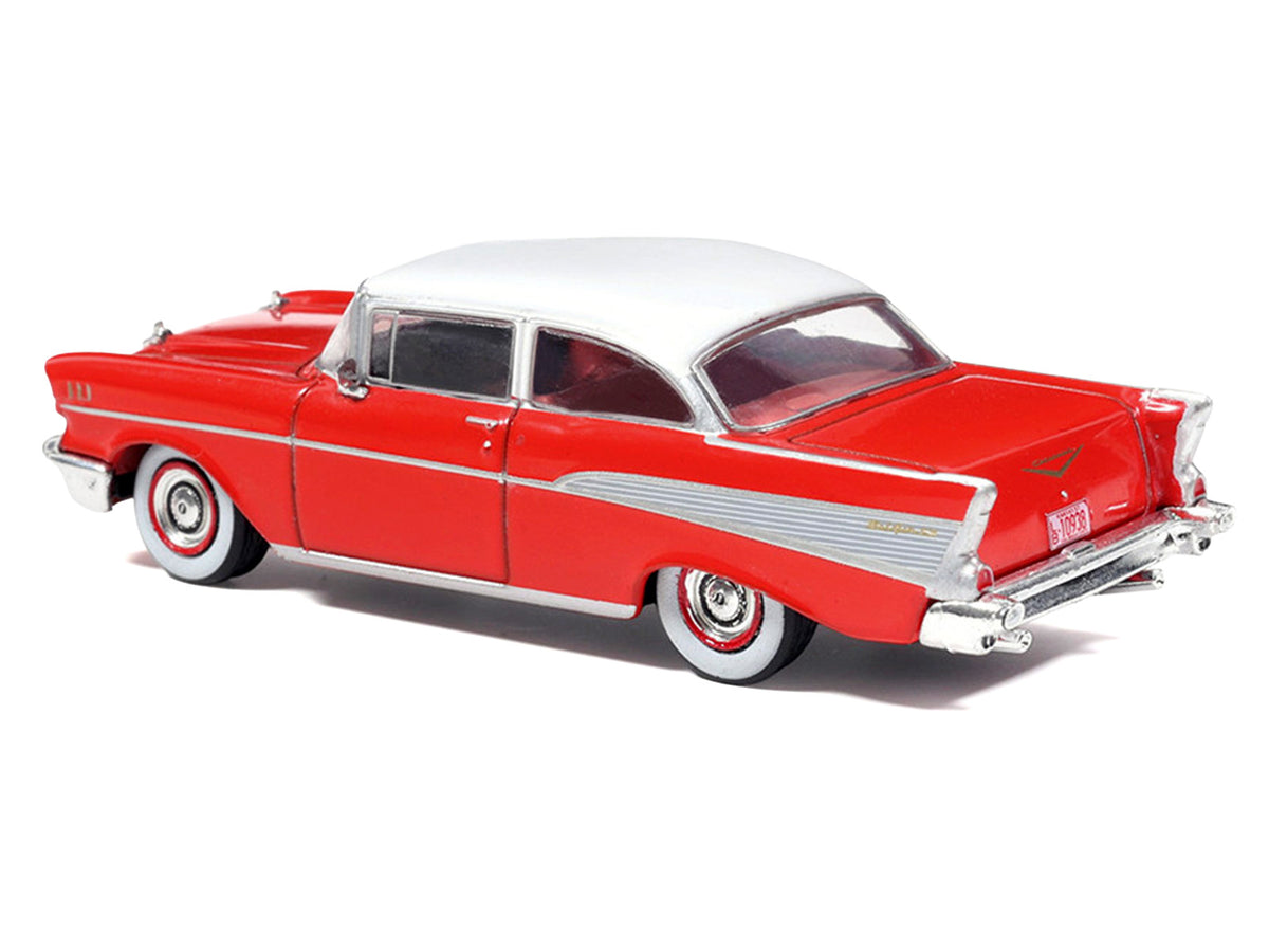 1957 Chevrolet Bel Air Red with White Top and Red Interior 1/64 Diecast Model