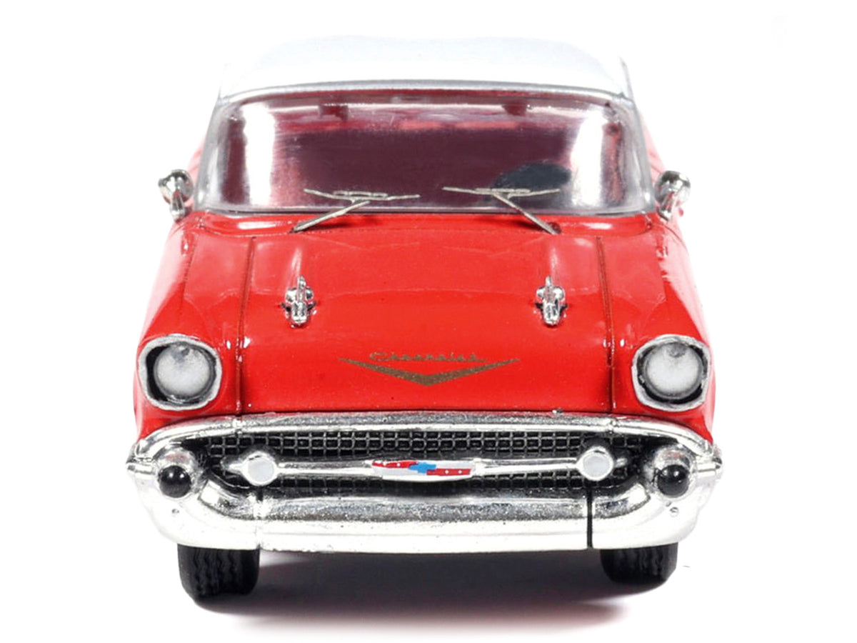 1957 Chevrolet Bel Air Red with White Top and Red Interior 1/64 Diecast Model