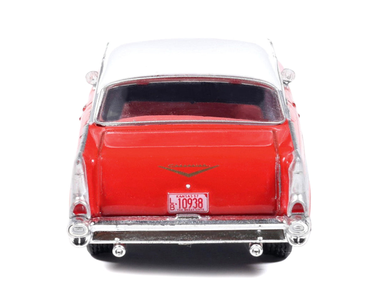 1957 Chevrolet Bel Air Red with White Top and Red Interior 1/64 Diecast Model