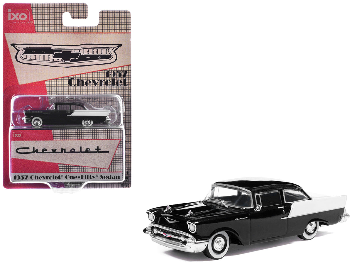 1957 Chevrolet One-Fifty Sedan Black and White 1/64 Diecast Model Car