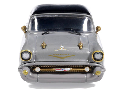 1957 Chevrolet Bel Air Lowrider Gray with Black Top and Gold Accents 1/64 Diecast Model Car