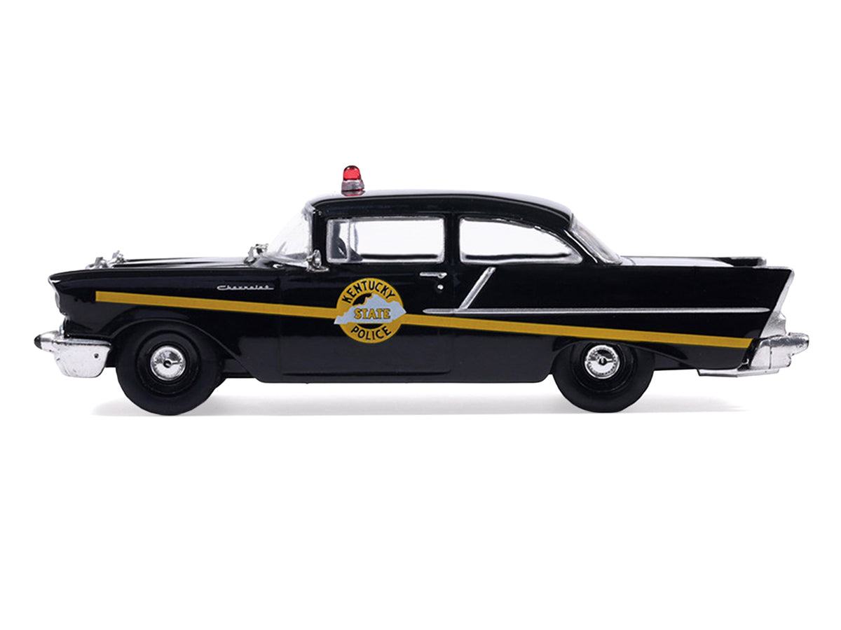 1957 Chevrolet One-Fifty Police Car "Kentucky State Police" Black with Yellow Stripes 1/64 Diecast Model Car
