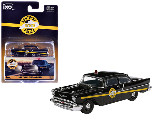 1957 Chevrolet One-Fifty Police Car "Kentucky State Police" Black with Yellow Stripes 1/64 Diecast Model Car