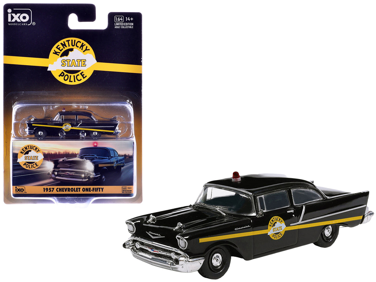 1957 Chevrolet One-Fifty Police Car "Kentucky State Police" Black with Yellow Stripes 1/64 Diecast Model Car