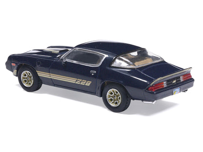 1981 Chevrolet Camaro Z28 Dark Blue Metallic with Gold Stripes and Interior 1/64 Diecast Model Car