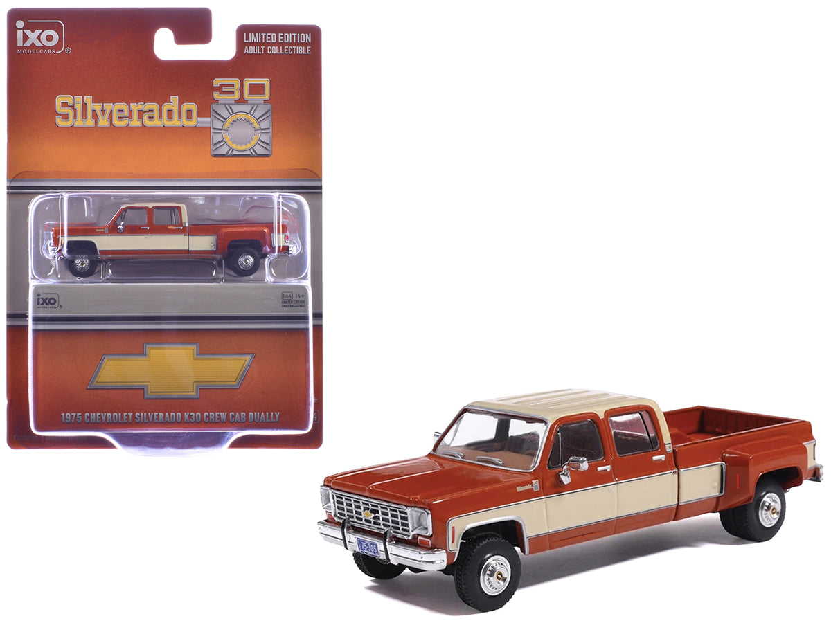 1975 Chevrolet Silverado K30 Crew Cab Dually Pickup Truck Grecian Bronze and Santa Fe Tan 1/64 Diecast Model Car