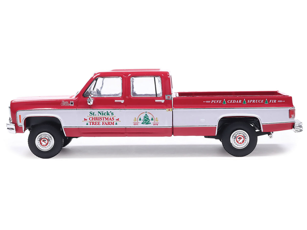 1976 GMC Sierra Grande K2500 Wideside Pickup Truck "St. Nick's Christmas Tree Farm" Red with White Sides "Christmas Limited Edition" 1/64 Diecast Model Car