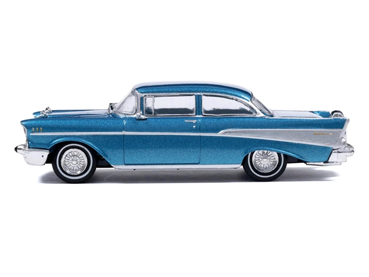 1957 Chevrolet Bel Air Sedan Harbor Blue Metallic with Blue Interior 1/64 Diecast Model Car