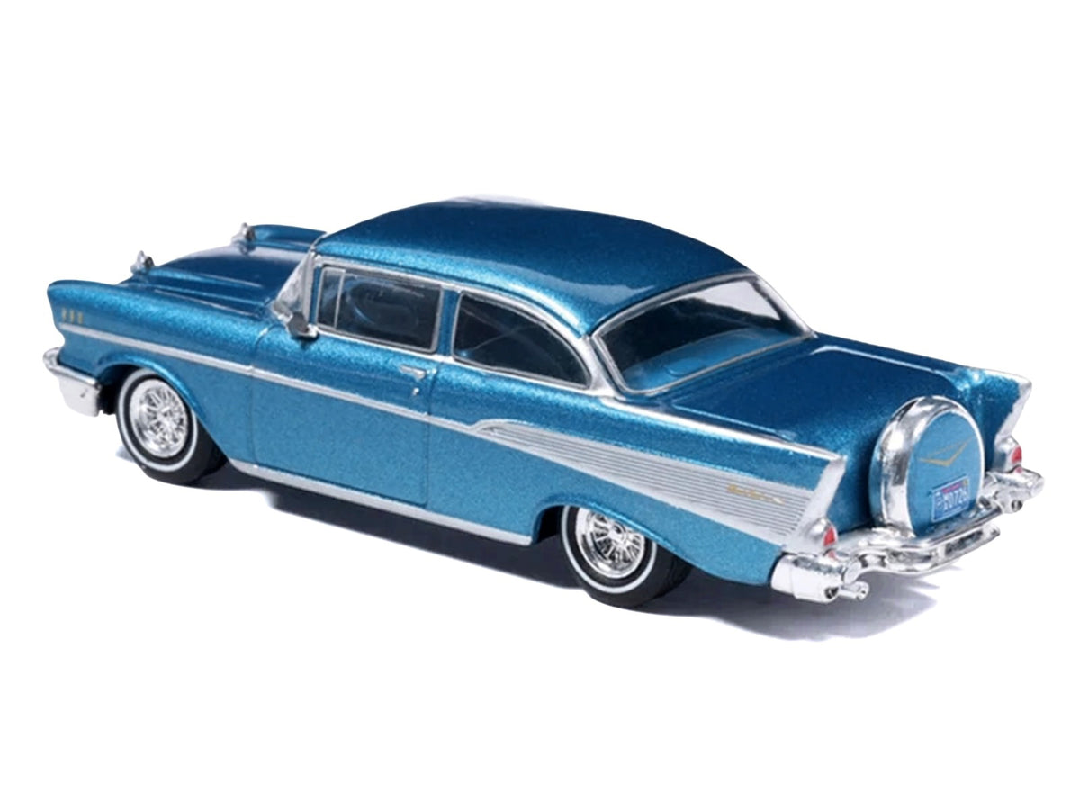1957 Chevrolet Bel Air Sedan Harbor Blue Metallic with Blue Interior 1/64 Diecast Model Car