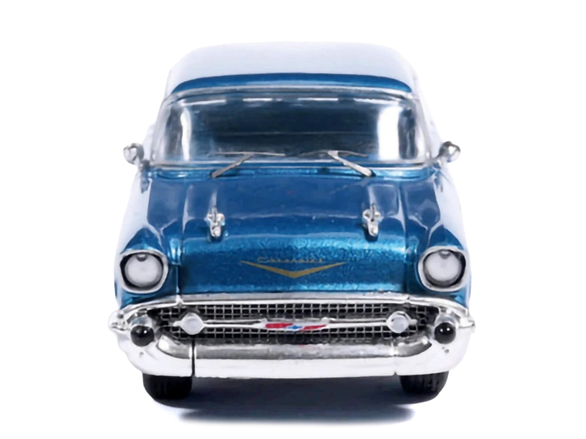 1957 Chevrolet Bel Air Sedan Harbor Blue Metallic with Blue Interior 1/64 Diecast Model Car