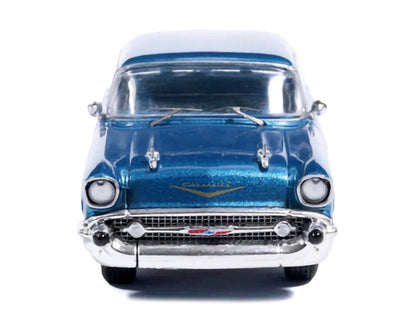 1957 Chevrolet Bel Air Sedan Harbor Blue Metallic with Blue Interior 1/64 Diecast Model Car