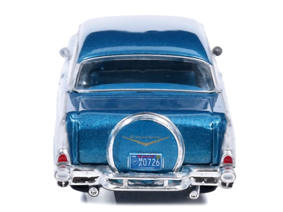 1957 Chevrolet Bel Air Sedan Harbor Blue Metallic with Blue Interior 1/64 Diecast Model Car