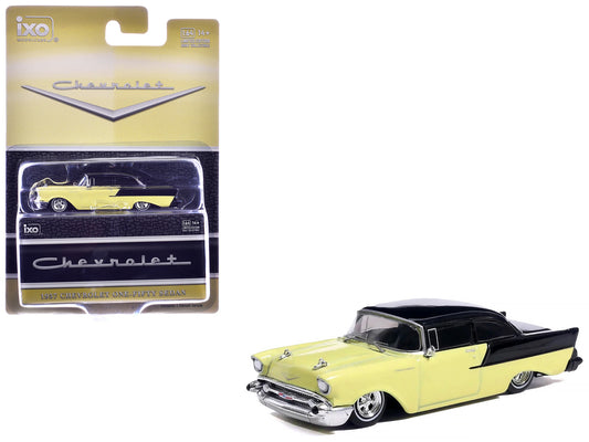 1957 Chevrolet One-Fifty Lowered Colonial Cream and Onyx Black 1/64 Diecast Model Car