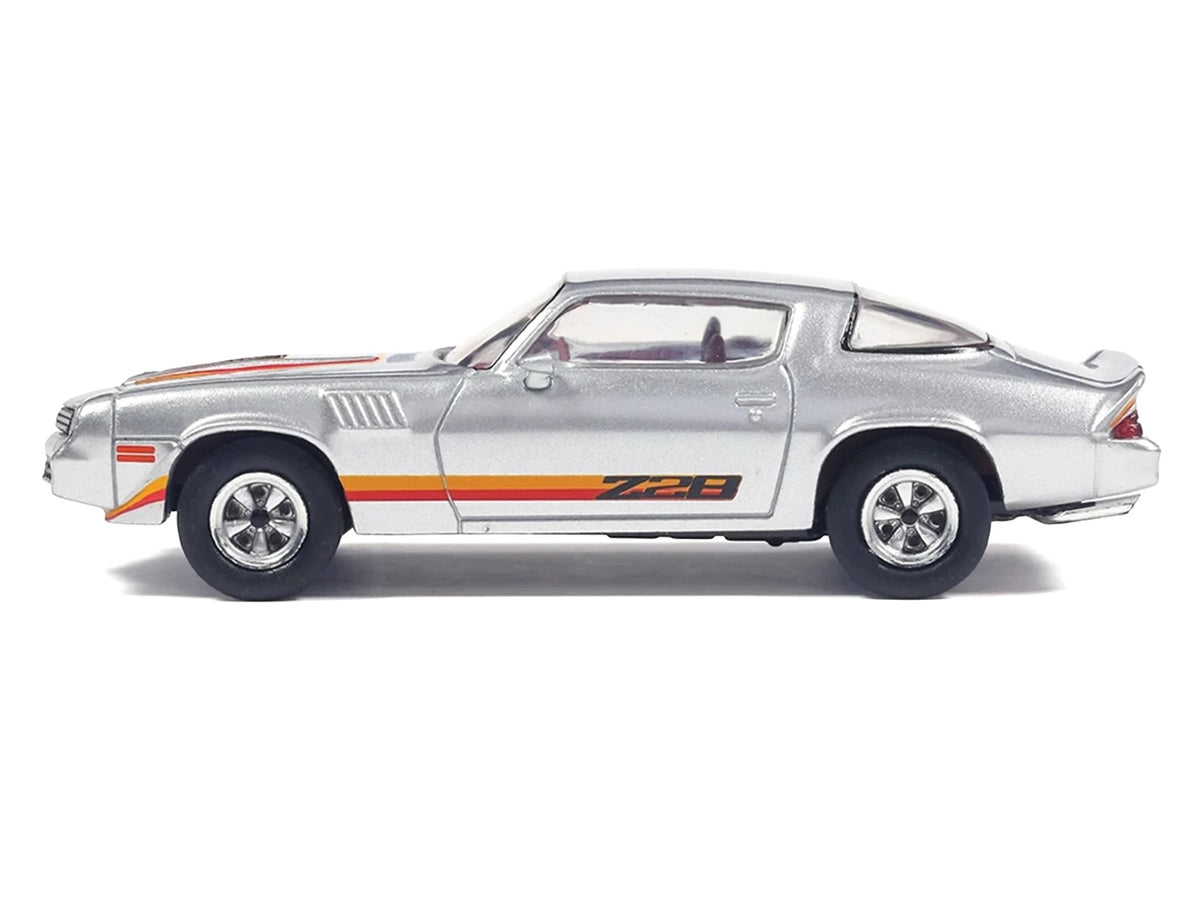 1979 Chevrolet Camaro Z28 Silver Metallic with Stripes and Red Interior 1/64 Diecast Model Car