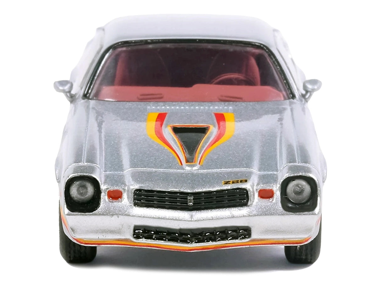 1979 Chevrolet Camaro Z28 Silver Metallic with Stripes and Red Interior 1/64 Diecast Model Car