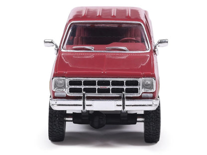 1977 GMC Sierra Grande K2500 Wideside Crew Cab Pickup Truck Dark Red Metallic with Gray Side Stripes 1/64 Diecast Model Car