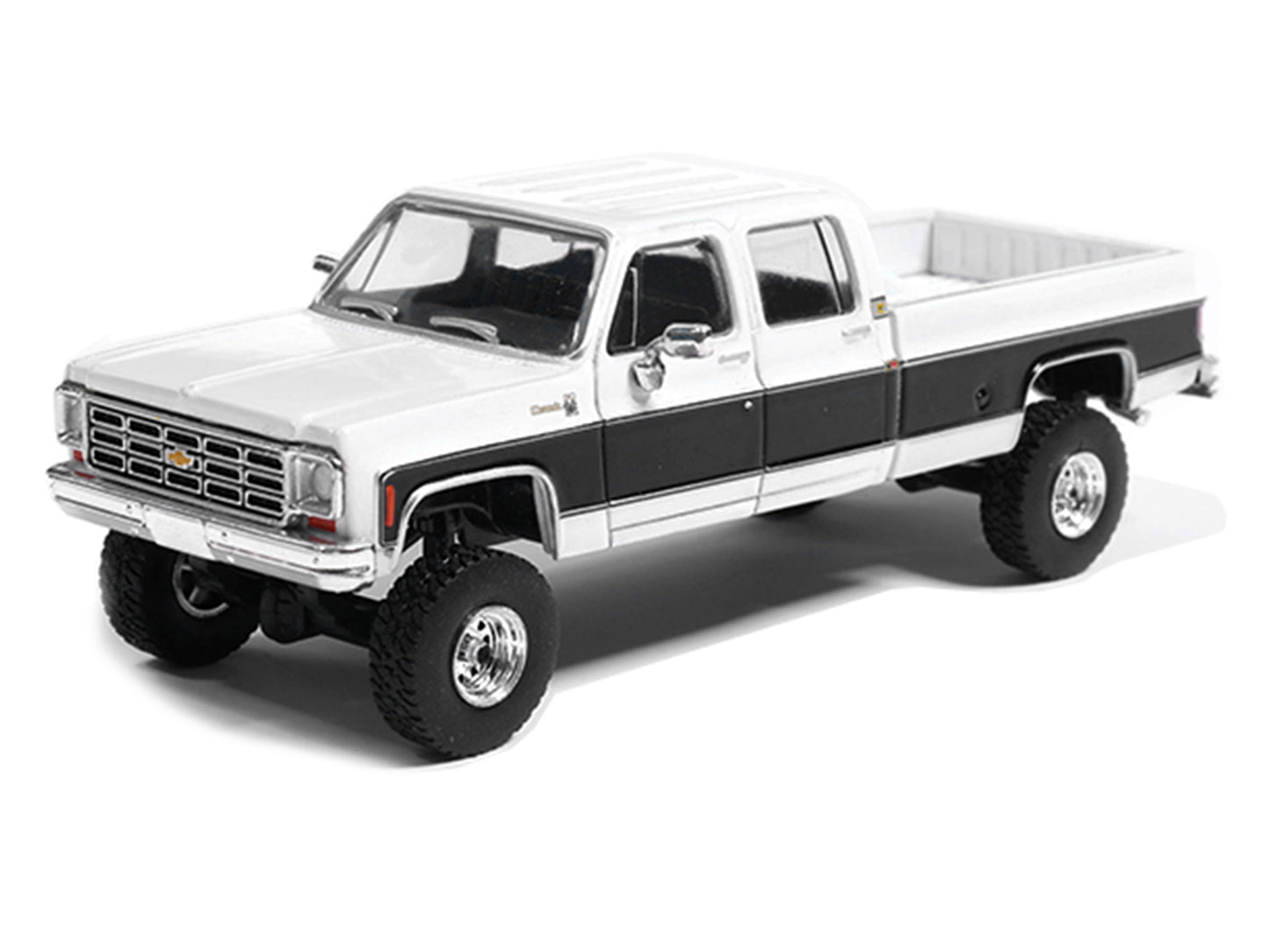 1978 Chevrolet Silverado K30 Crew Cab Pickup Truck White and Black 1/64 Diecast Model Car